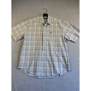Faconnable Dress Shirt Mens XL Short Sleeve Button Down Madras Check Plaid